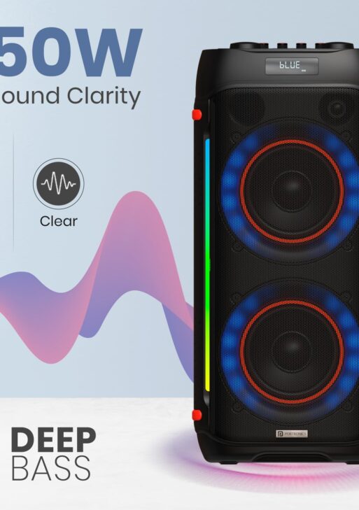 Iron Beats IV 250W Party Speaker with Dual 6" Subwoofer, Upto 4 Hours Playtime, RGB LED Lights, Wireless Karaoke Mic, Treble/Bass Adjustment, Echo Control, Remote Control(Black)