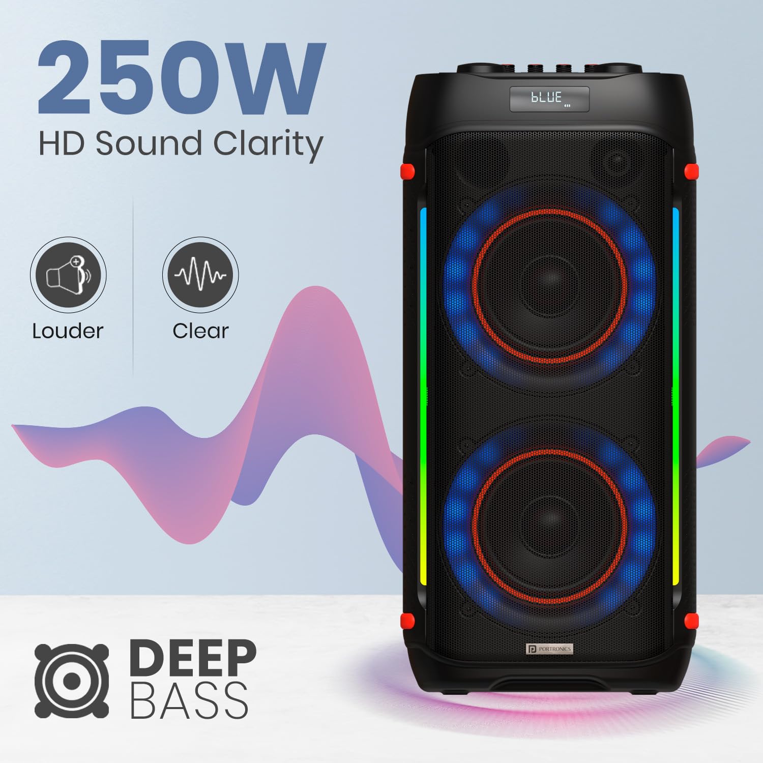 Iron Beats IV 250W Party Speaker with Dual 6" Subwoofer, Upto 4 Hours Playtime, RGB LED Lights, Wireless Karaoke Mic, Treble/Bass Adjustment, Echo Control, Remote Control(Black)