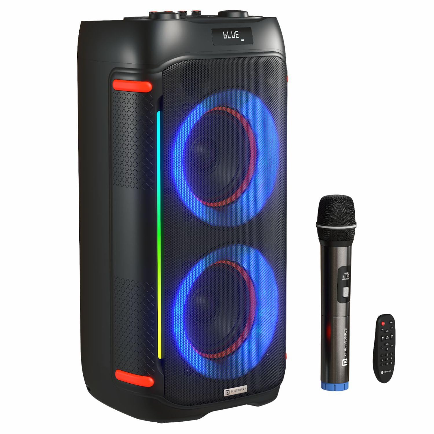 Iron Beats IV 250W Party Speaker with Dual 6" Subwoofer, Upto 4 Hours Playtime, RGB LED Lights, Wireless Karaoke Mic, Treble/Bass Adjustment, Echo Control, Remote Control(Black)